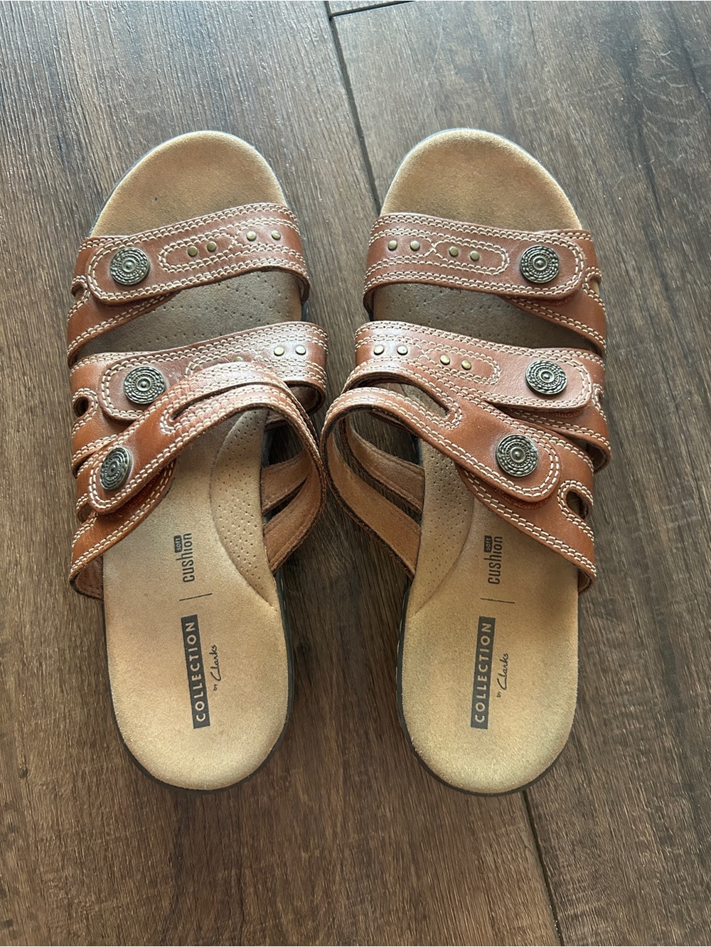 Clarks Collection Leisa Vine Dark Tan Leather Comfort Sandals Size 9M